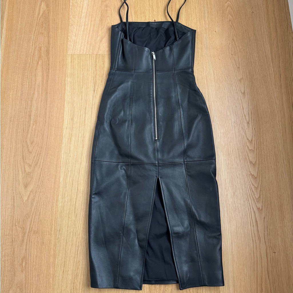Black Leather Women’s Midi Dress